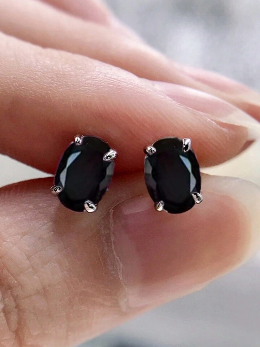 Classic Black Oval Stud Earrings - Minimalist Women's Jewelry